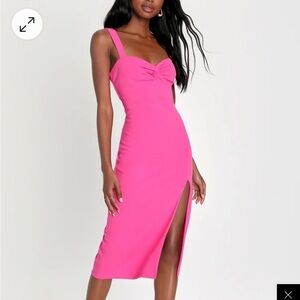 Party Persona Hot Pink Sleeveless Twist-Front Midi Dress